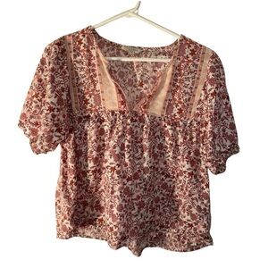 Lucky Brand Printed Short Sleeve Peasant Top | Paisley Print | Size M